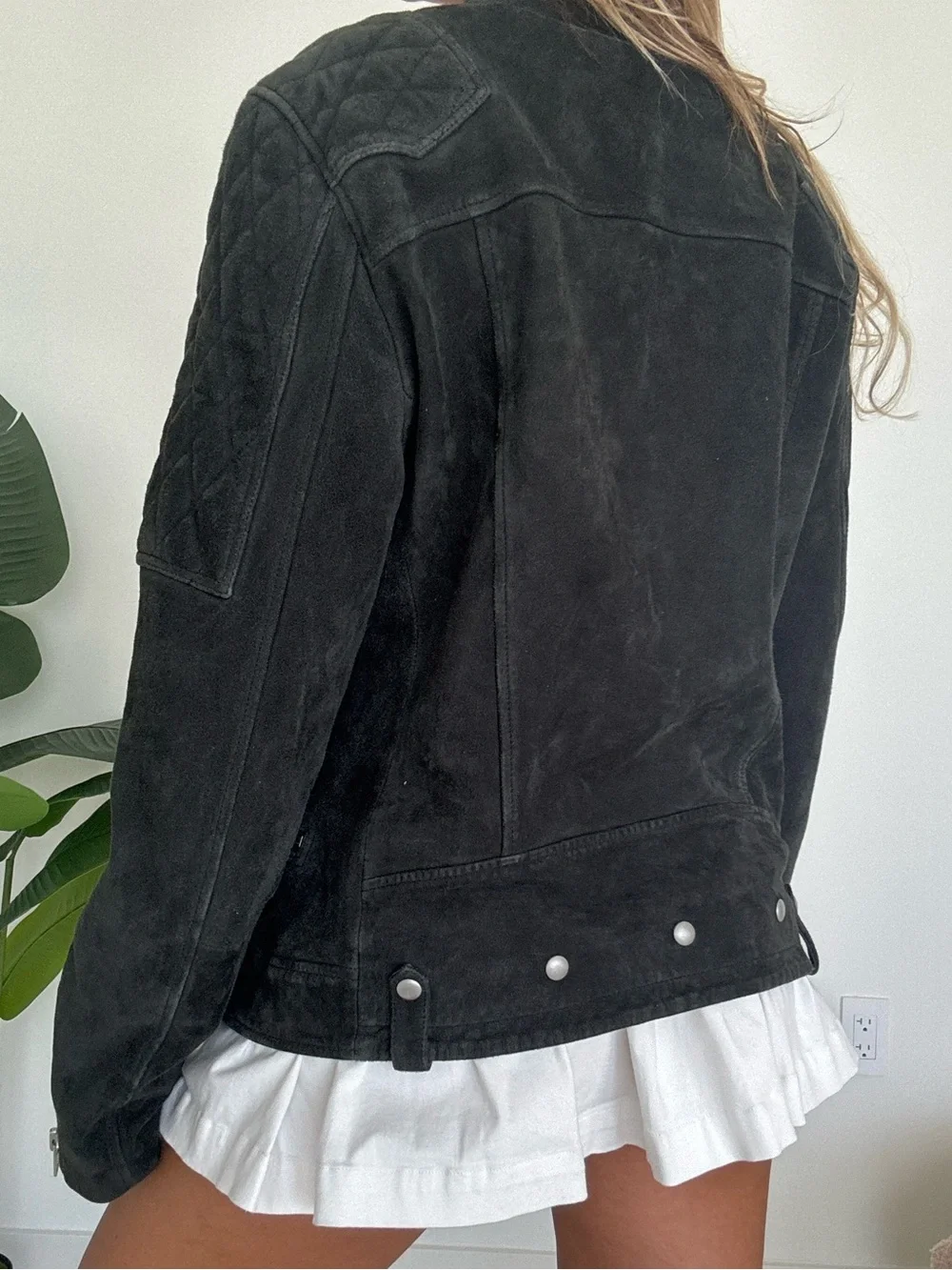 All Saints Men’s Black Quilted Suede Moto Jacket